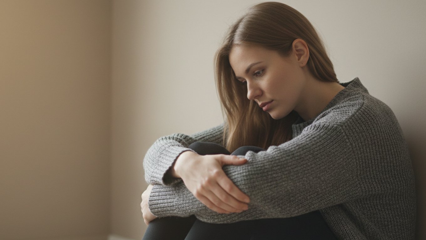 Причины развития расстройства Обняв колени руками, девушка сидит на полу